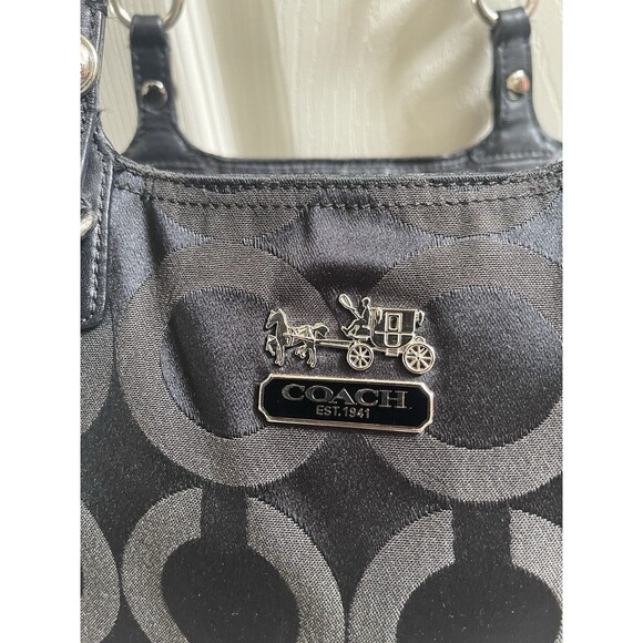 COACH SIGNATURE MIA OP ART TOTE SHOULDER BAG J1182-F15758 Black Purple Lining - Picture 3 of 16